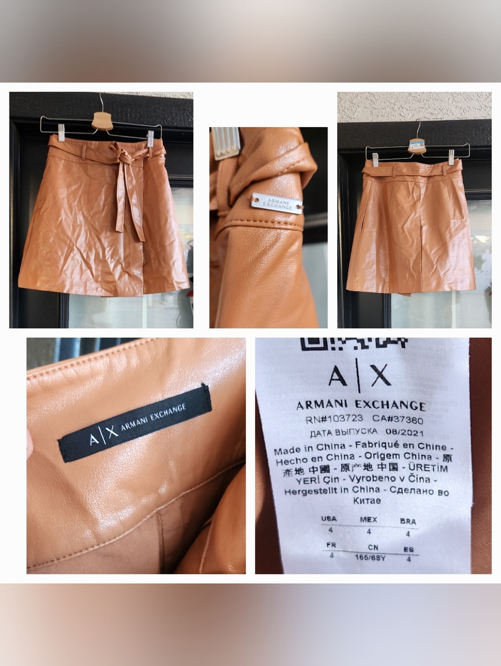 Armani Exchange Women's Tan Faux Leather A-Line Skirt - Picture 2 of 2